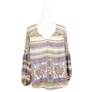 Maeve Anthro Ceresco pastel floral long sleeve v neck top women's size Small